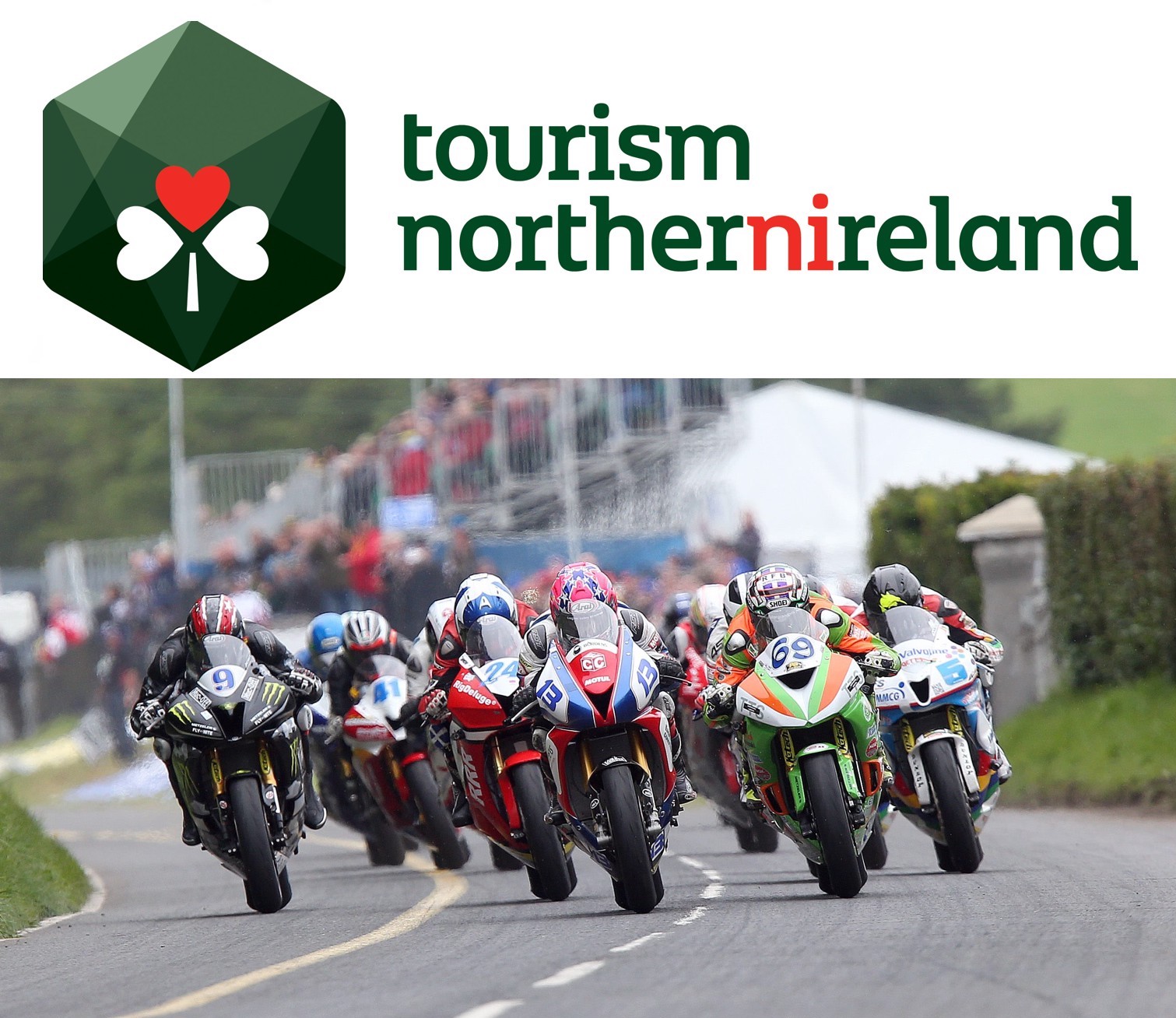 A view of the Ulster Grand Prix, with a logo for the Tourism NI company that fell through as a sponsor for the event.