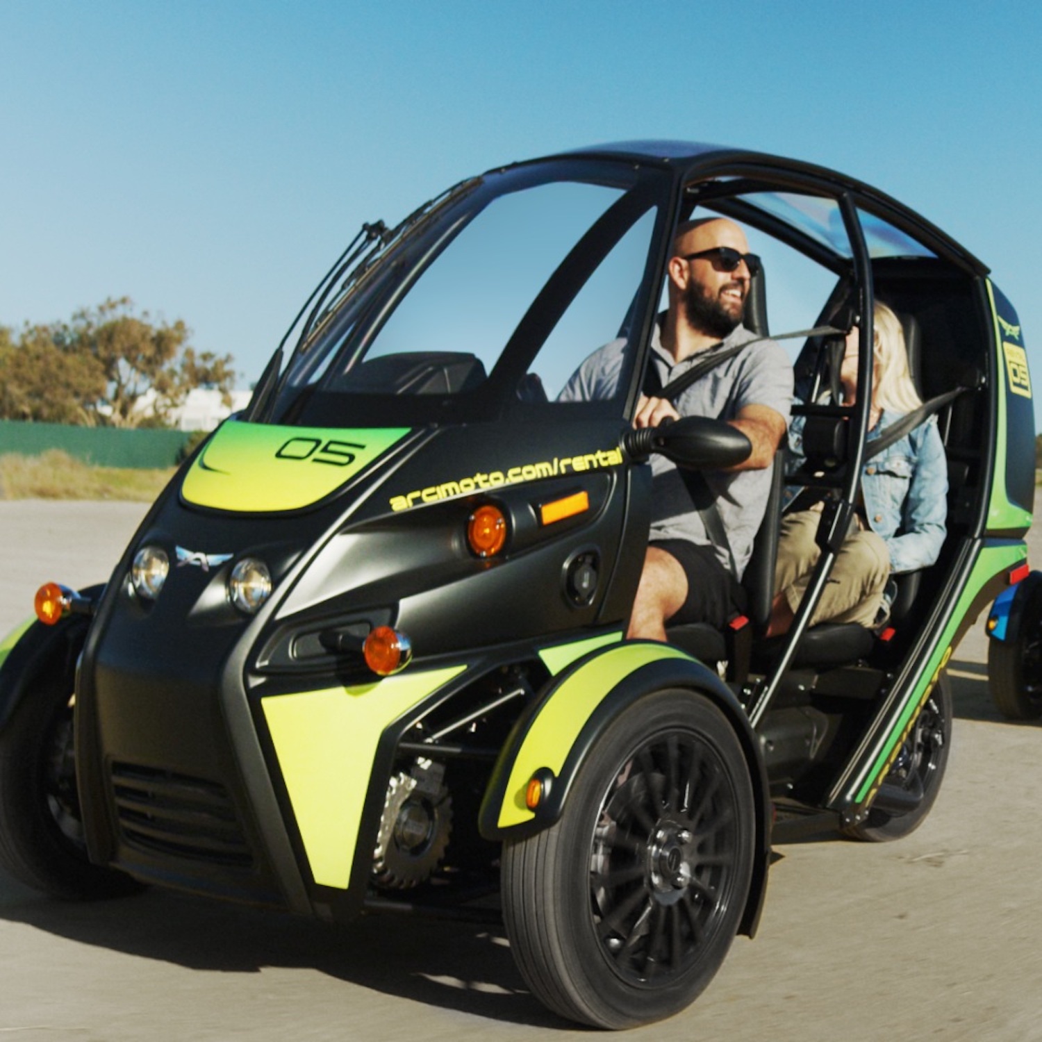 A view of the three-wheeled vehicles owned by Arcimoto Inc.