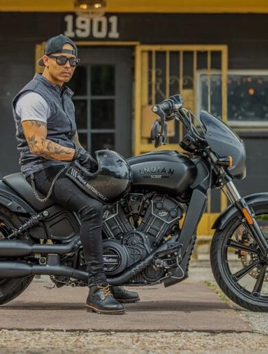 A view of METZELER tyres on the 202 Indian Scout Rogue and Scout Rogue Sixty
