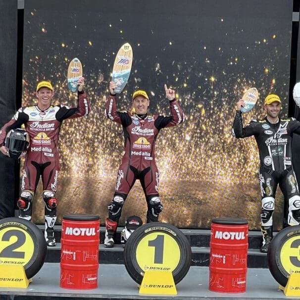 A view of the winning team of Indian Motorcycles at the Daytona KOTB and AFT classes