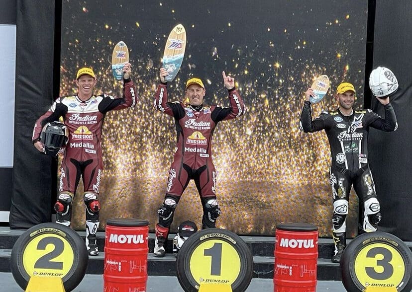 A view of the winning team of Indian Motorcycles at the Daytona KOTB and AFT classes