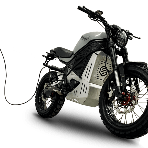 A view of EmGo Technology's ScrAmper electric motorcycle