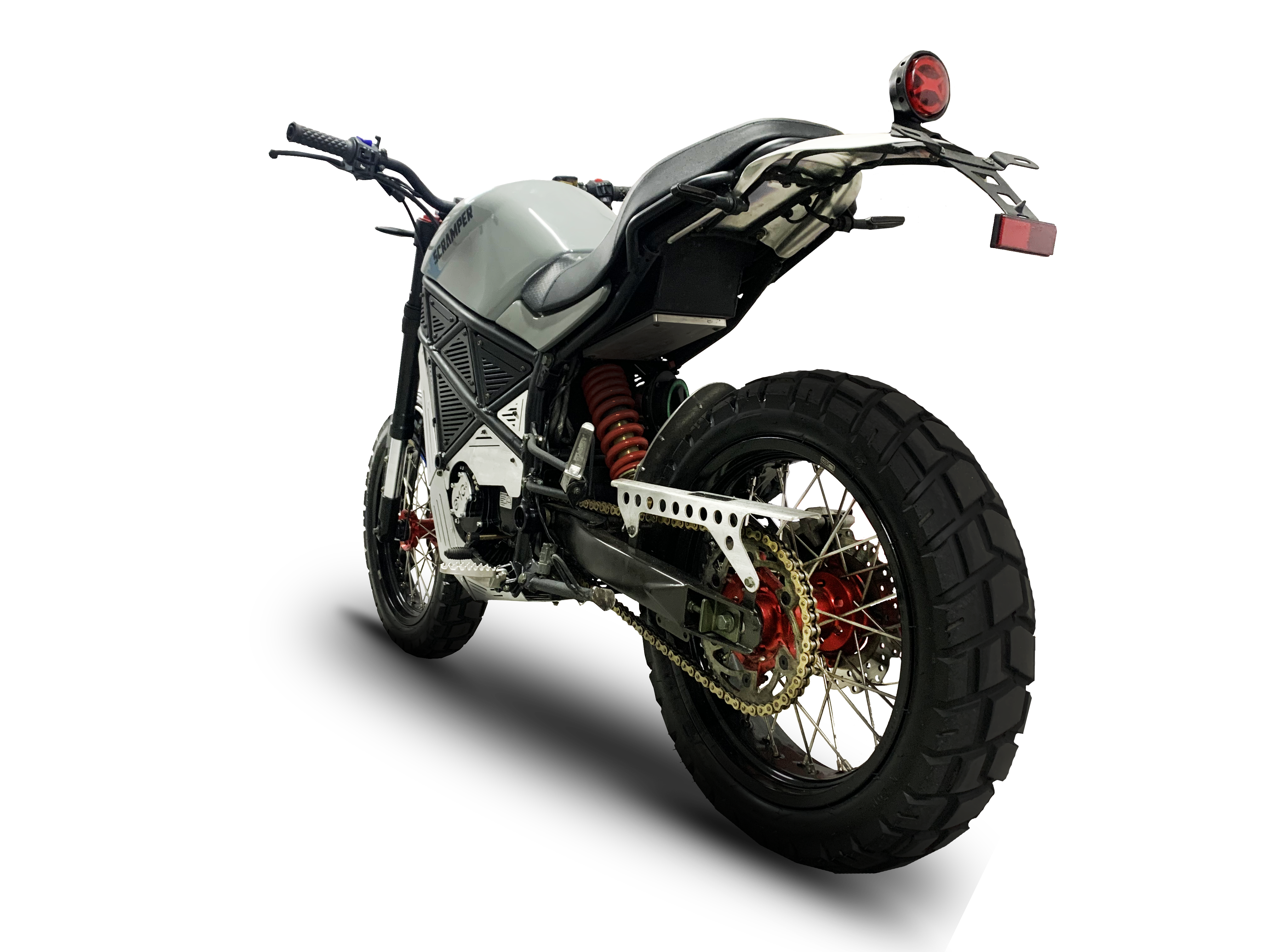 A view of EmGo Technology's ScrAmper electric motorcycle