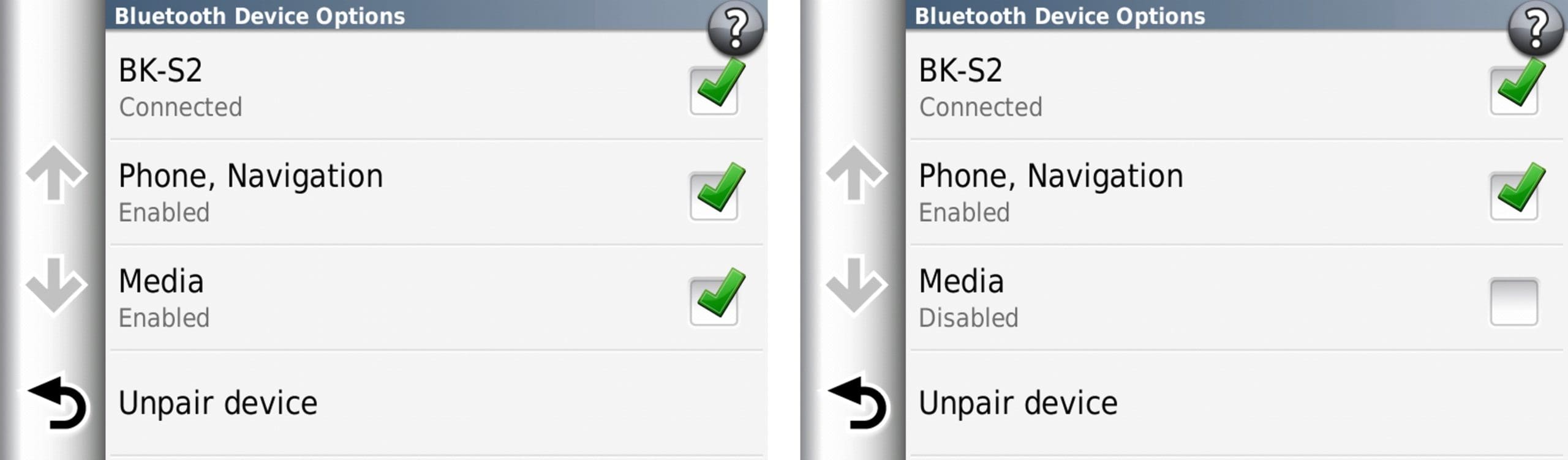 Screenshot showing BK-S2 pairing with navigation device