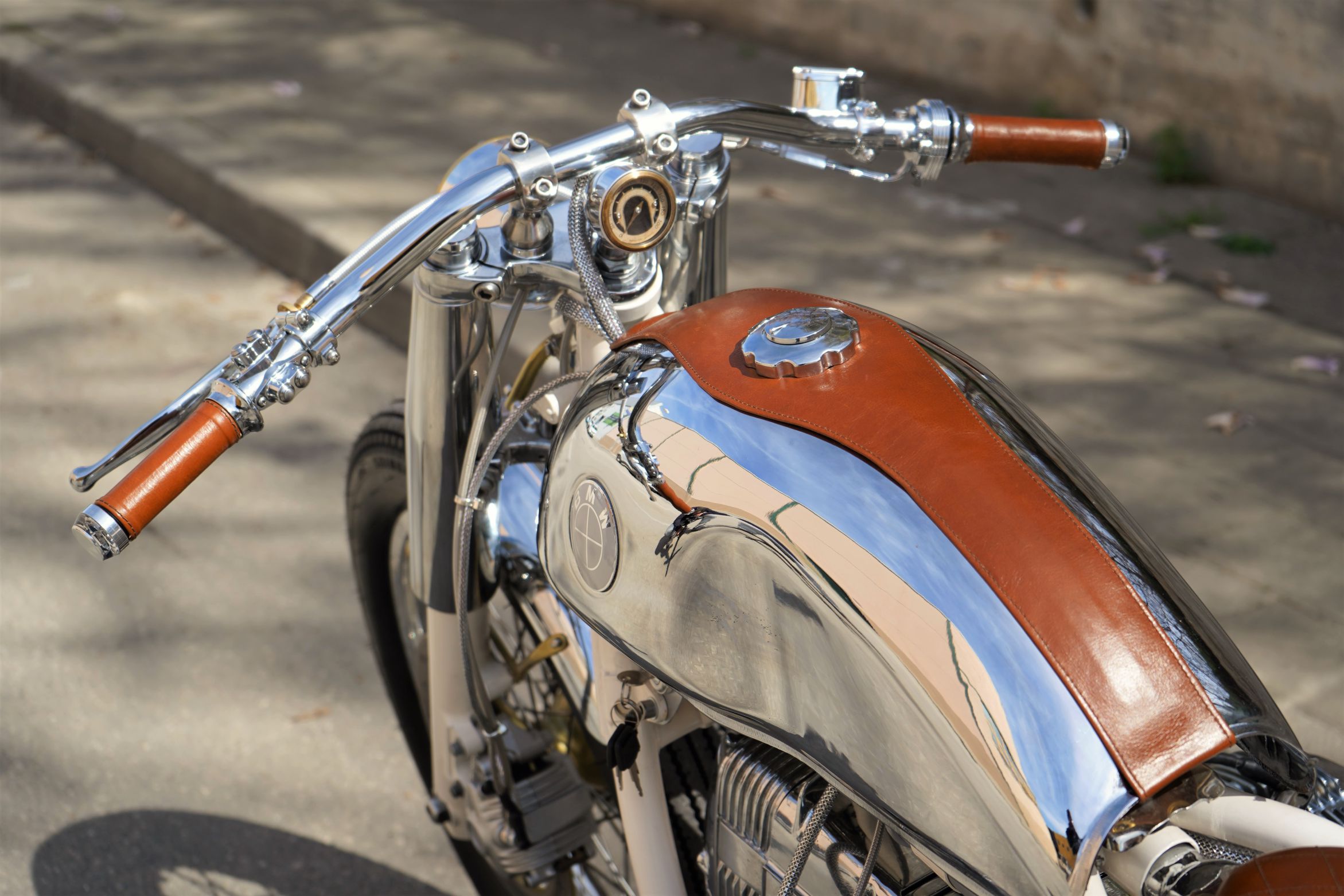 A view of the BMW SURVIVOR - Lord Drake Custom's newest cafe racer offering out if their shop in Spain