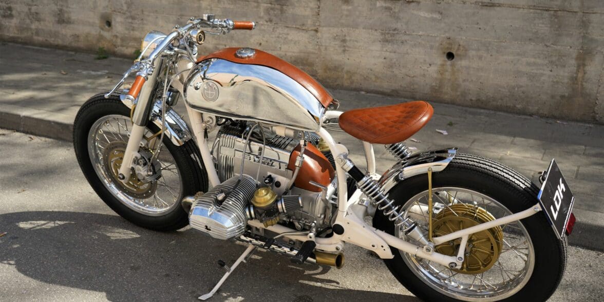 A view of the BMW SURVIVOR - Lord Drake Custom's newest cafe racer offering out if their shop in Spain