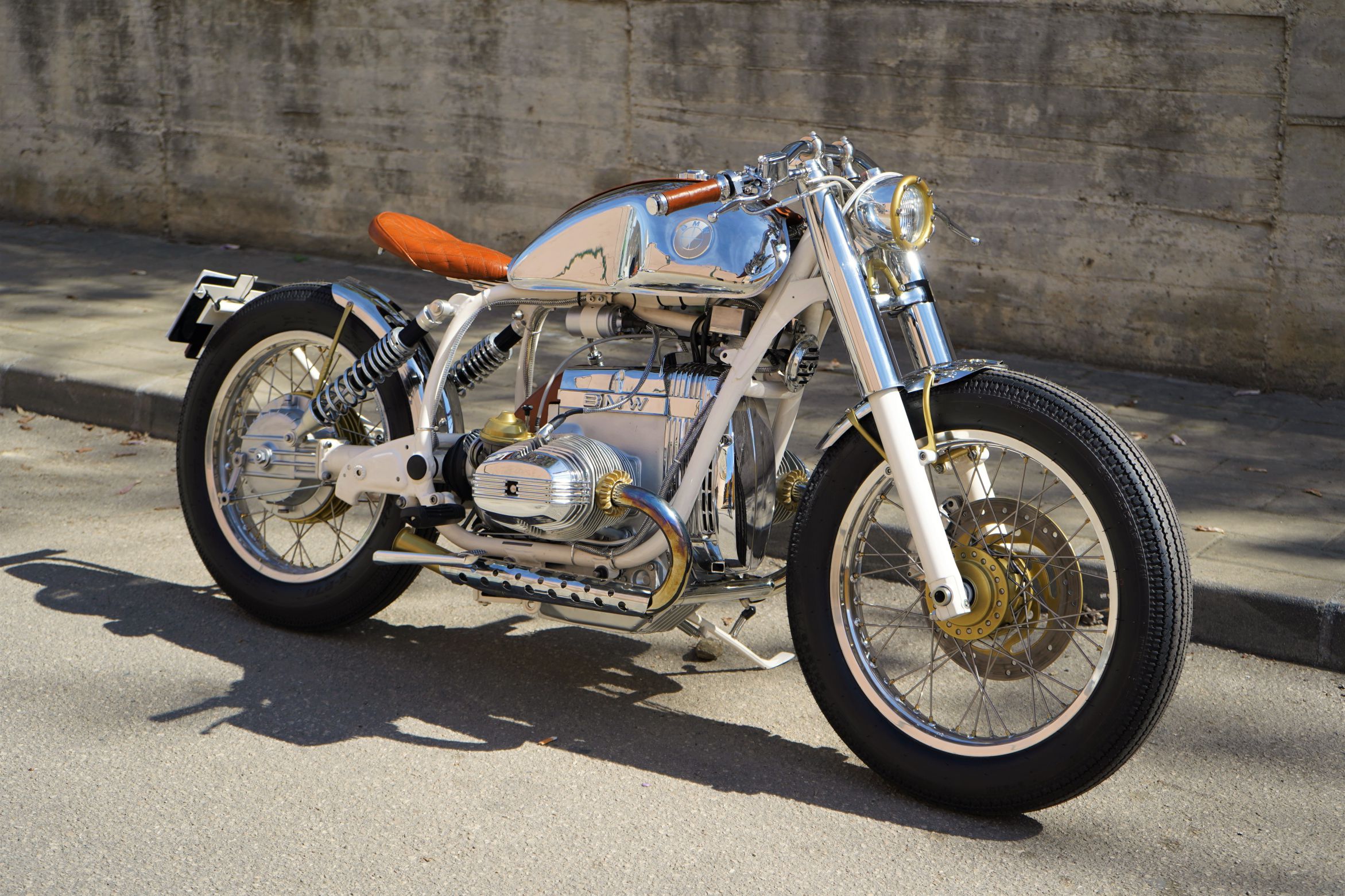 A view of the BMW SURVIVOR - Lord Drake Custom's newest cafe racer offering out if their shop in Spain