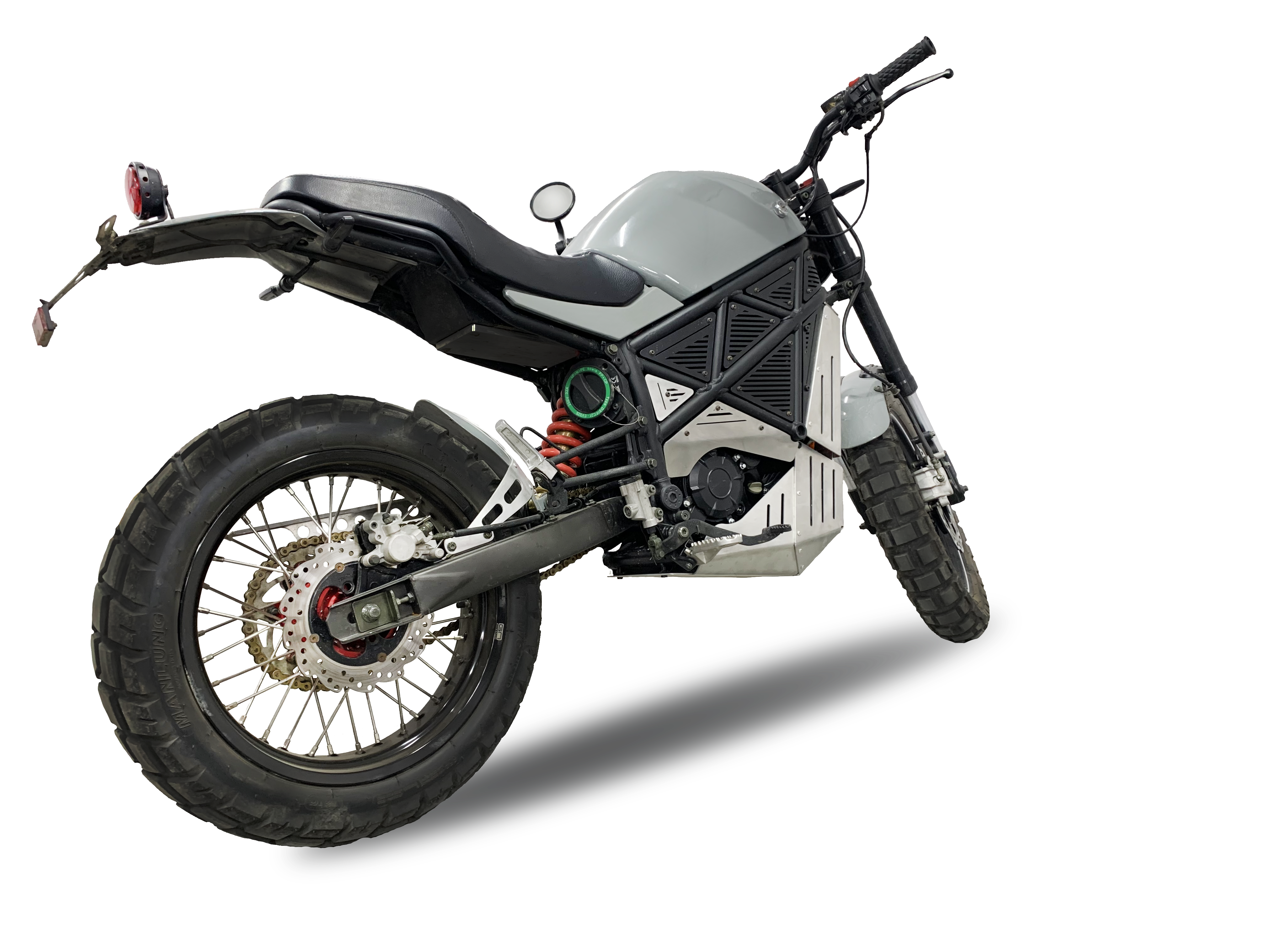 A view of EmGo Technology's ScrAmper electric motorcycle