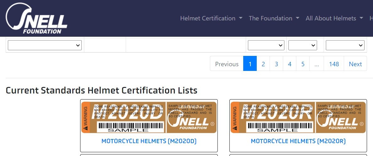 Snell M2020D and M2020R certification stickers