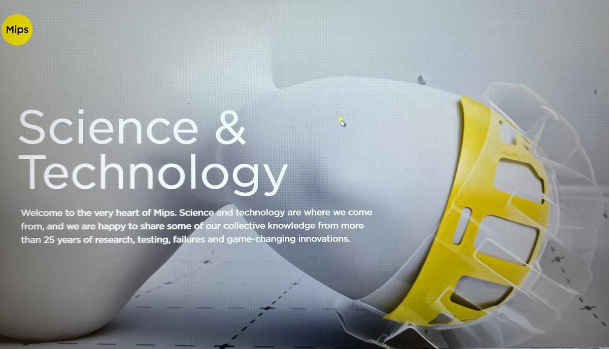 A screenshot from the MIPS website showing their liner in a crash