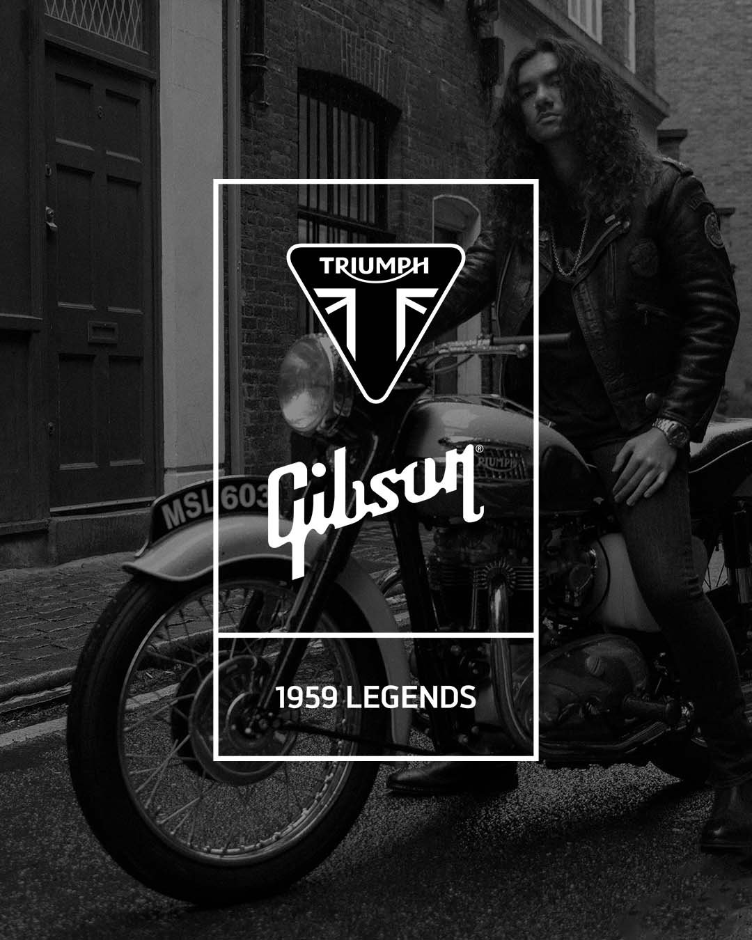 A view of Gibson guitars and triumph adverts in anticipation of an upcoming partnership with Gibson