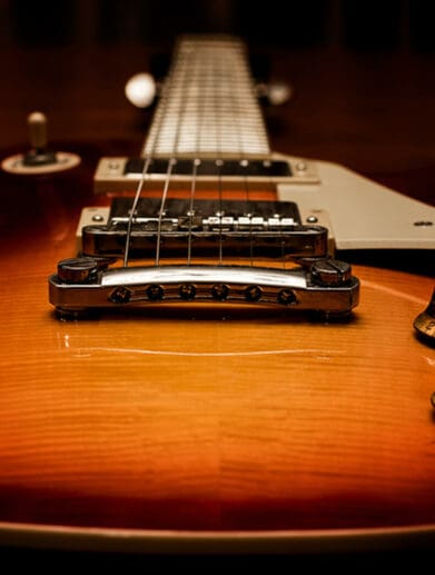 A view of Gibson guitars and triumph adverts in anticipation of an upcoming partnership with Gibson