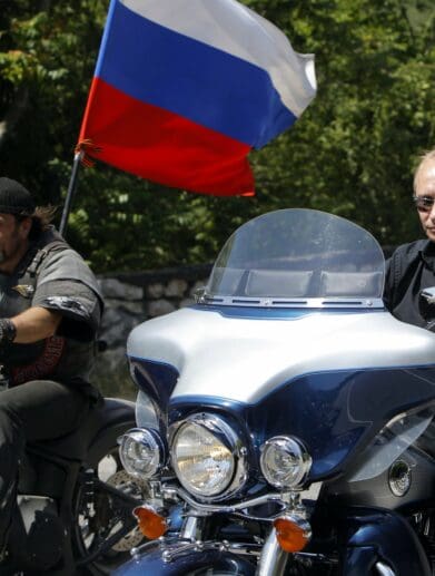 A view of a Russian motorcycle on a Harley-Davidson motorcycle