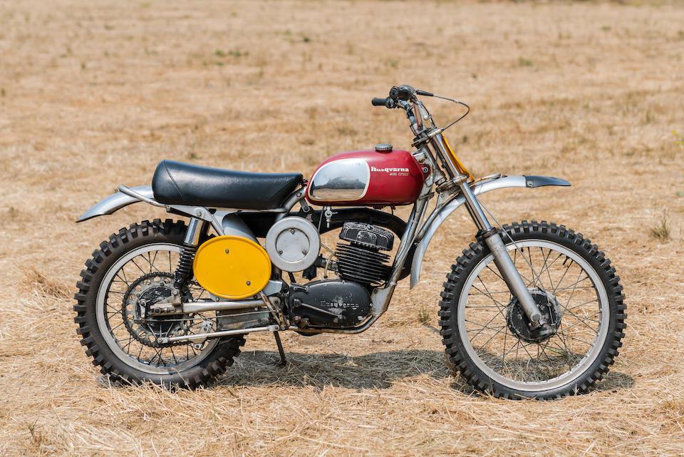 Steve McQueen's Husqvarna 400 Cross Desert Racer in a dry farm field