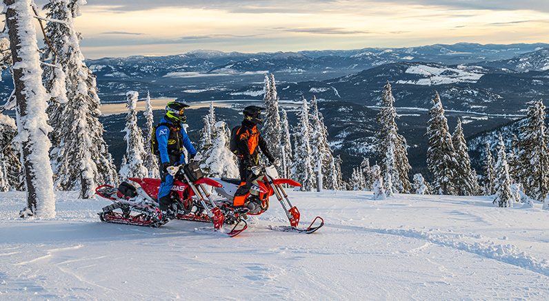 A view of the timber sled kits available for dirt bikes to romp in snow-filled winter seasons