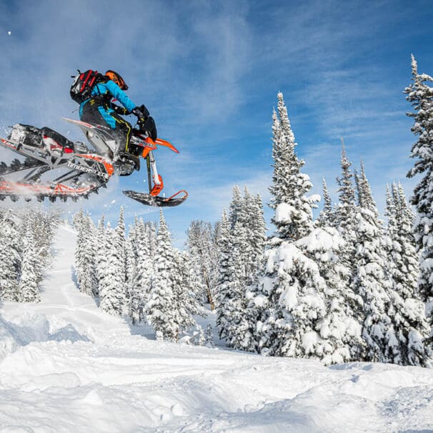 A view of the timber sled kits available for dirt bikes to romp in snow-filled winter seasons