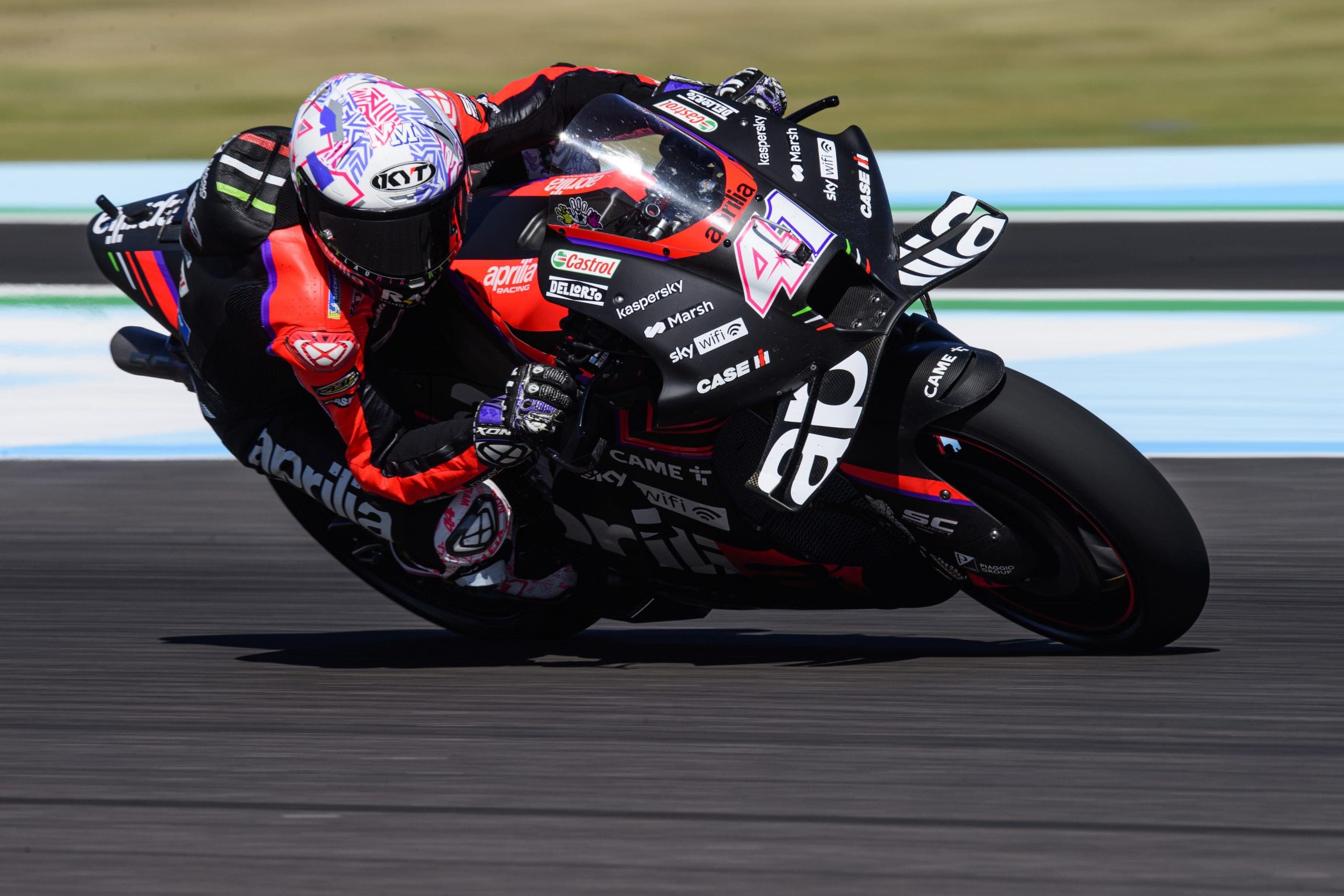 A view of the bike that Aprilia Racer Aleix Espargaró used to snatch the first trophy for Aprilia since 2004