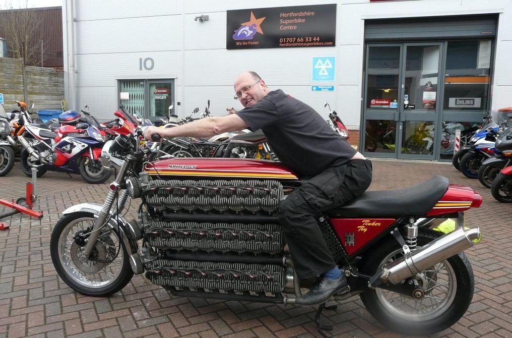 A motorcycle with 48 cylinders called the tinker toy