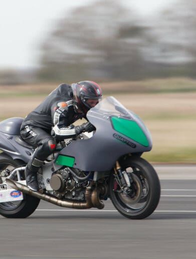 A view of Guy Martin attempting a speed record