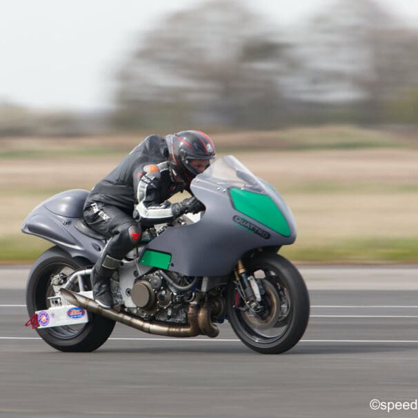 A view of Guy Martin attempting a speed record