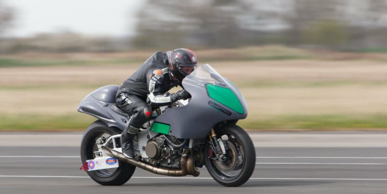 A view of Guy Martin attempting a speed record