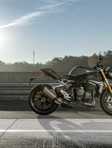 A view of the Triumph Speed Triple RR and RS that are affected in a recall involving a loose disc brake