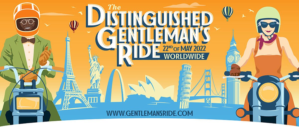 A view of the riders connected to the Distinguished Gentlleman's Ride, as well as relevant adverts related to the same from a recent press release from The Distinguished Gentleman's Ride