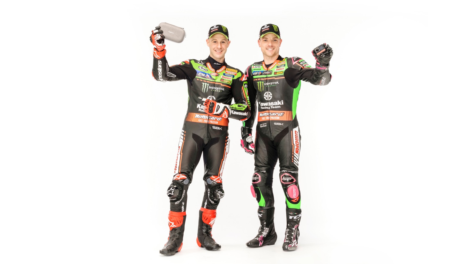 A view of the Insta360 camera offerings for 2022 WorldSBK's KRT, with Jonathan Rea and Alex Lowes filling the roles of brand ambassador.