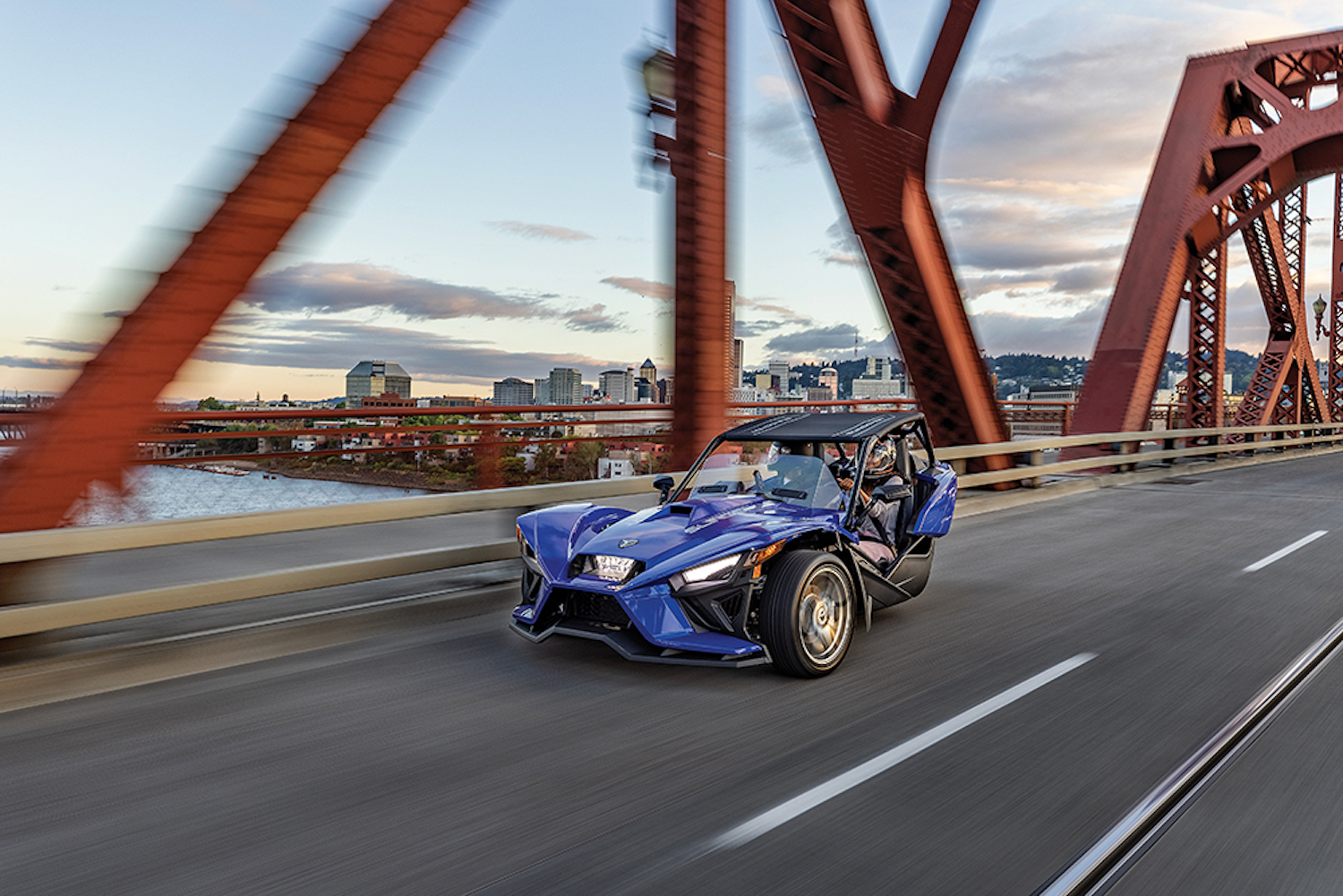 A view of the Polaris Slingshot - a vehicle that has been reclassified as an attocycle for the road of New York