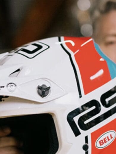 A view of the all-new graphics scheme for the MX-9 Mips Rally edition motorcycle helmet