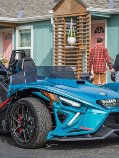 A view of the Polaris Slingshot - a vehicle that has been reclassified as an attocycle for the road of New York