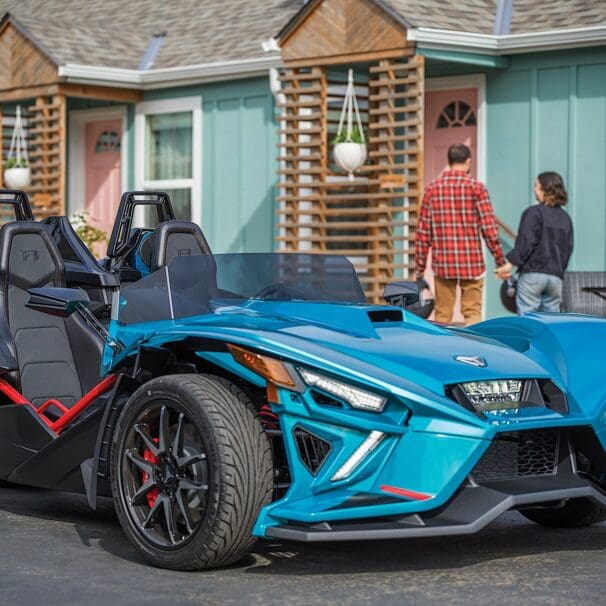 A view of the Polaris Slingshot - a vehicle that has been reclassified as an attocycle for the road of New York