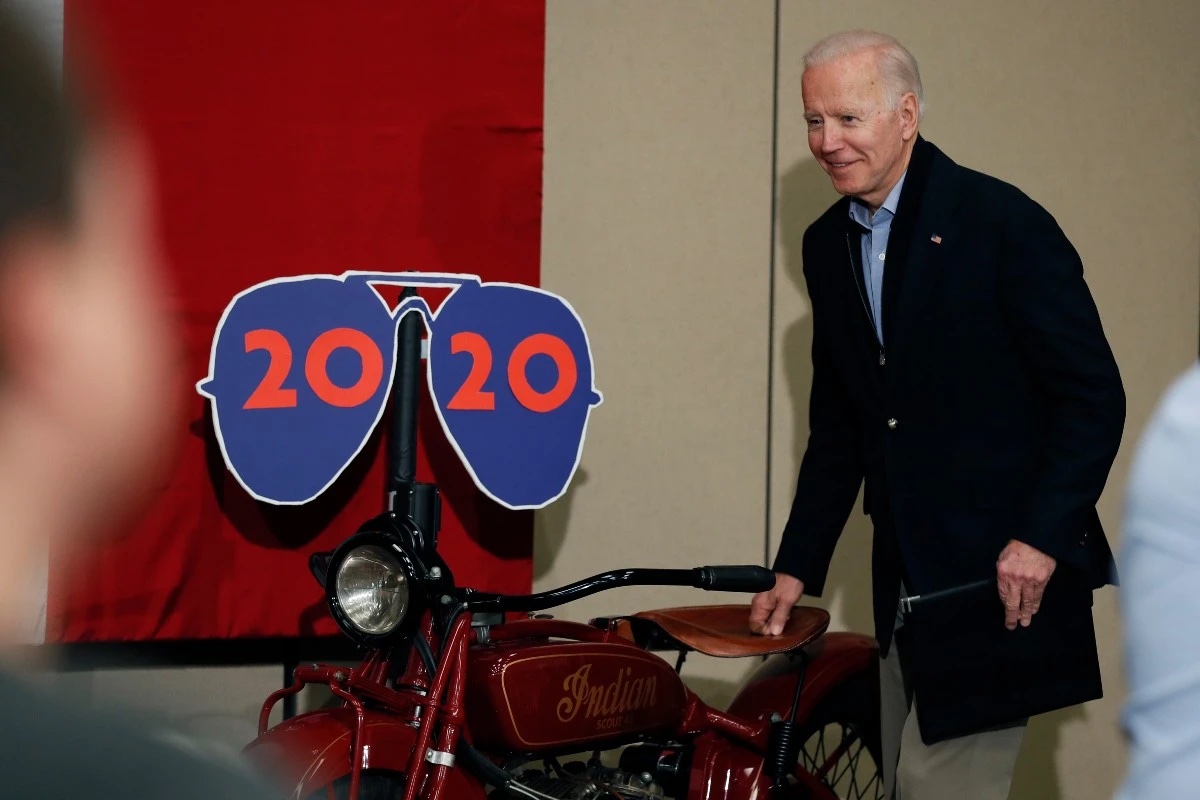 A view of President Biden in affiliation with a handful of motorcycles