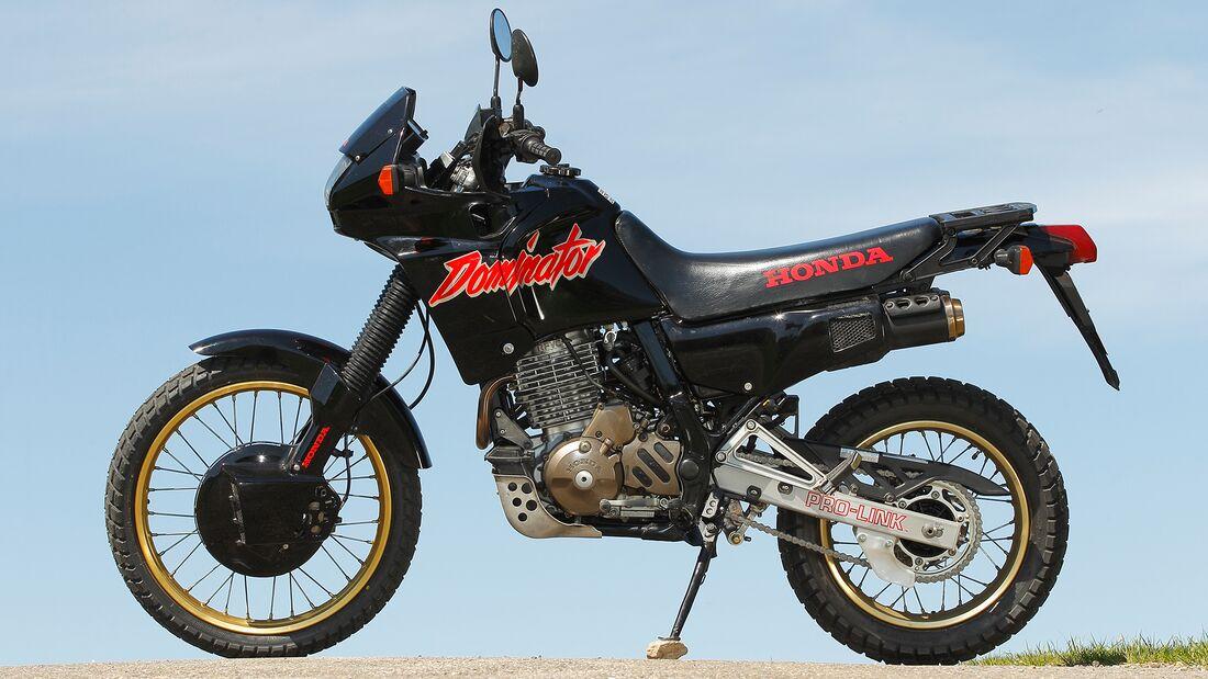 A view of the original Honda NX650 Dominator, which was conceived between 1988 and 2003