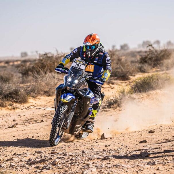 A view of the Yamaha Tenere 700 World Raid that beat the competition at the 2022 Tunisia Rally