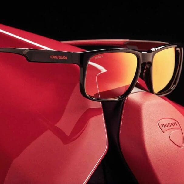 A view of the eyewear collection created in collaboration with Carrera and Ducati.