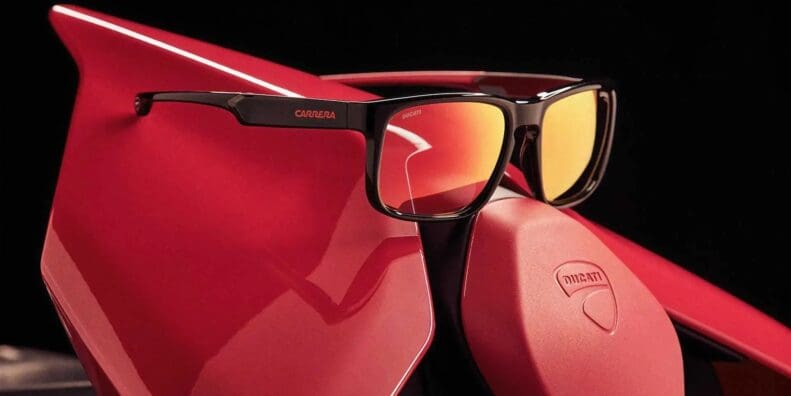 A view of the eyewear collection created in collaboration with Carrera and Ducati.