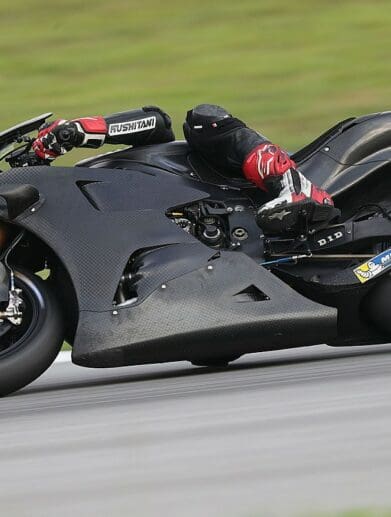 A view of a bike being tested at Jerez prior to the next racing round of MotoGP