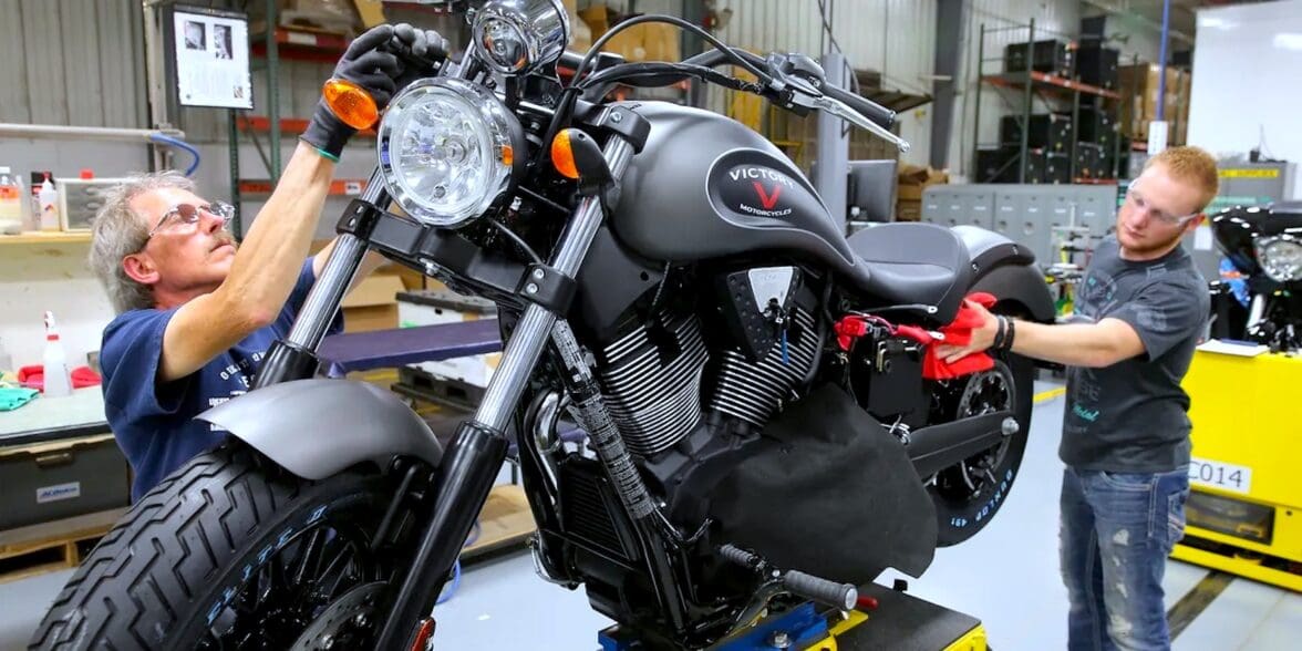 an Indian bike ready to rumble at Spirit Lake Indian Factory. Photo courtesy of the Des Moines Register.