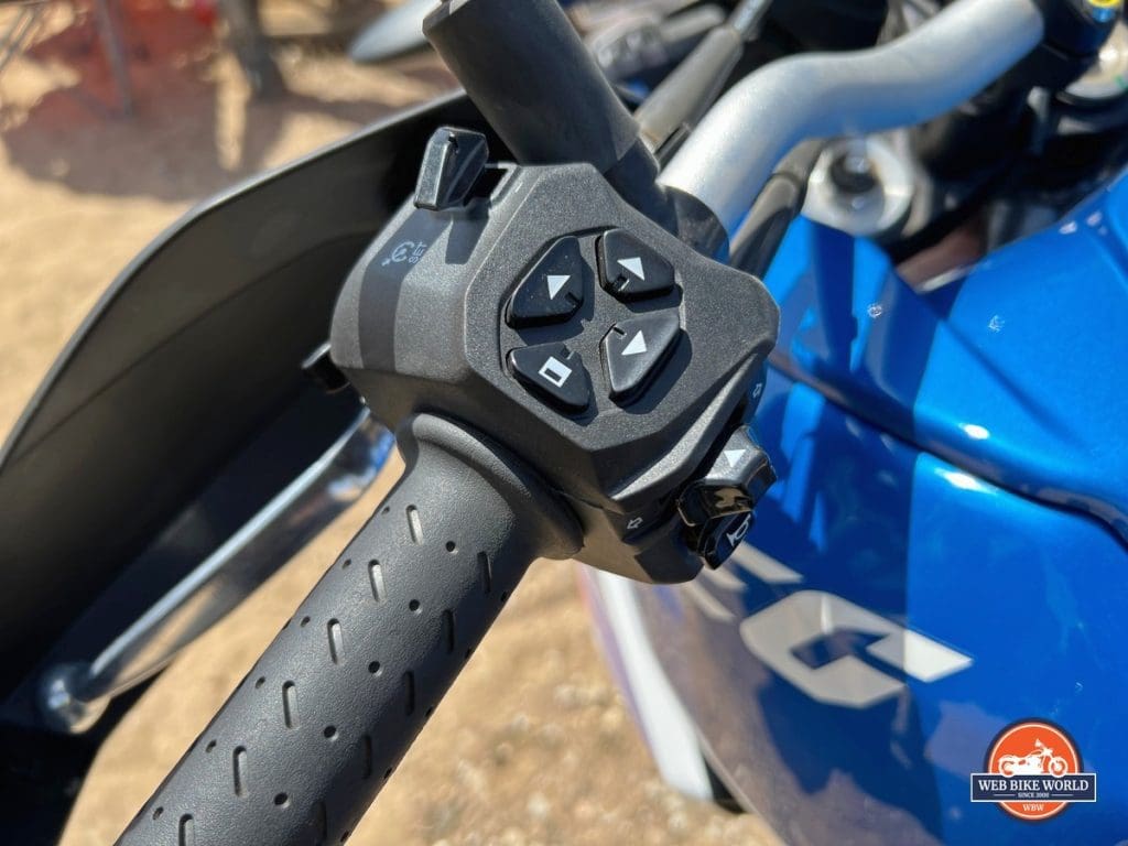 Left bar controls on the Aprilia Tuareg 660.