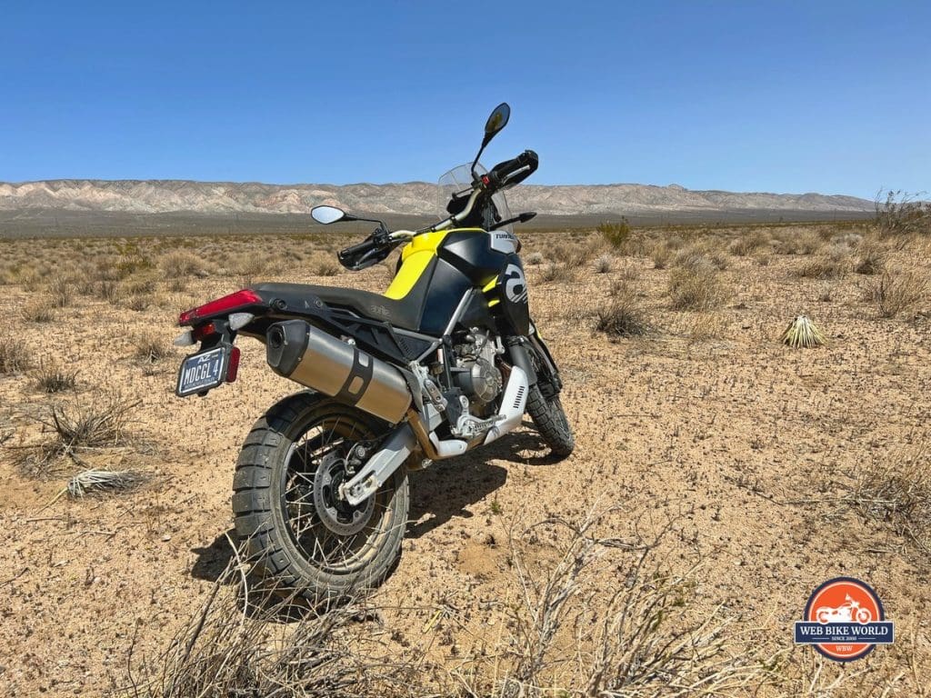 The Aprilia Tuareg 660 in the Mojave Desert.