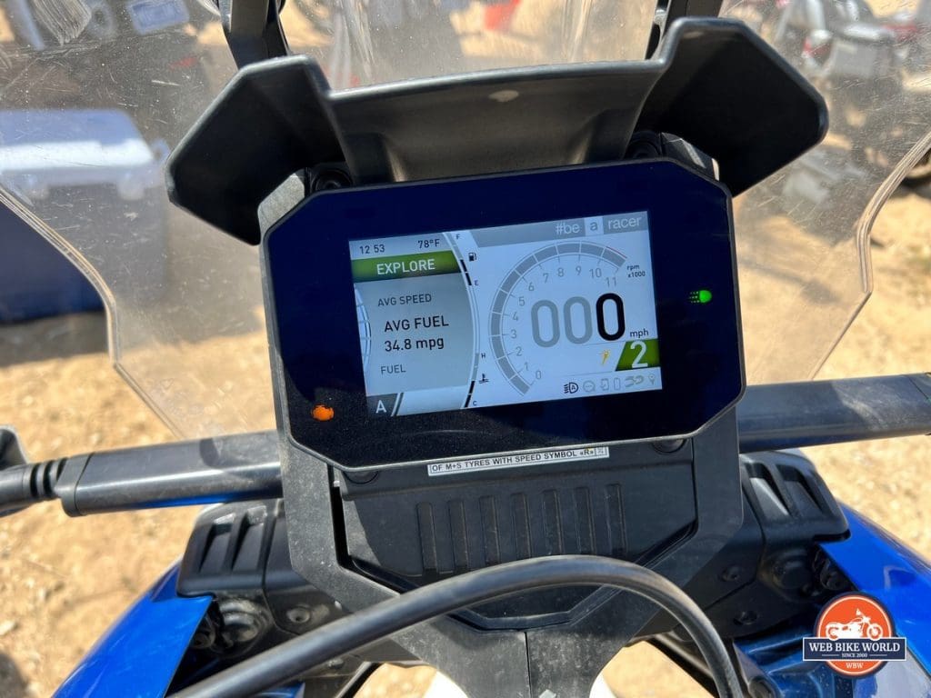 The Aprilia Tuareg 660 cockpit view with speedometer