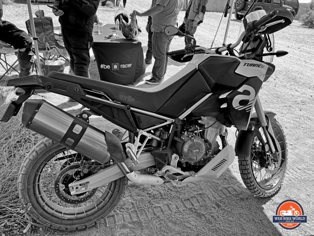 Black and white photo of the 2022 Aprilia Tuareg 660