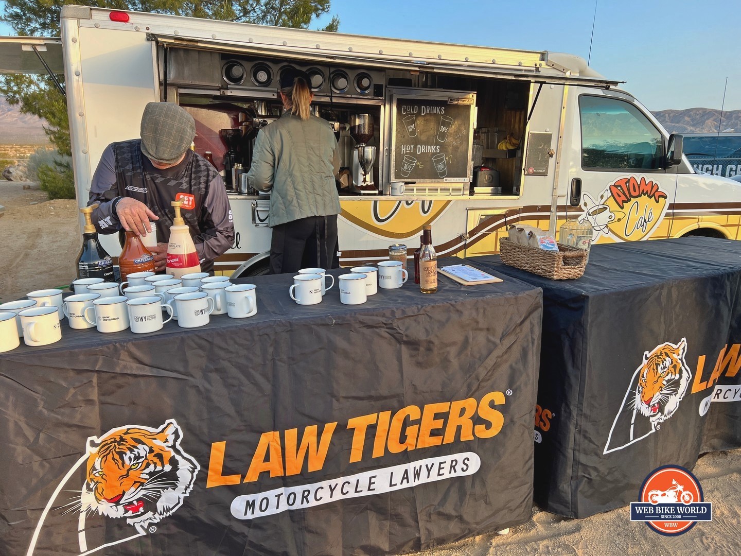 The Atomic Cafe provided hot drinks each morning of the GET ON! Adv Fest rally in Mojave.