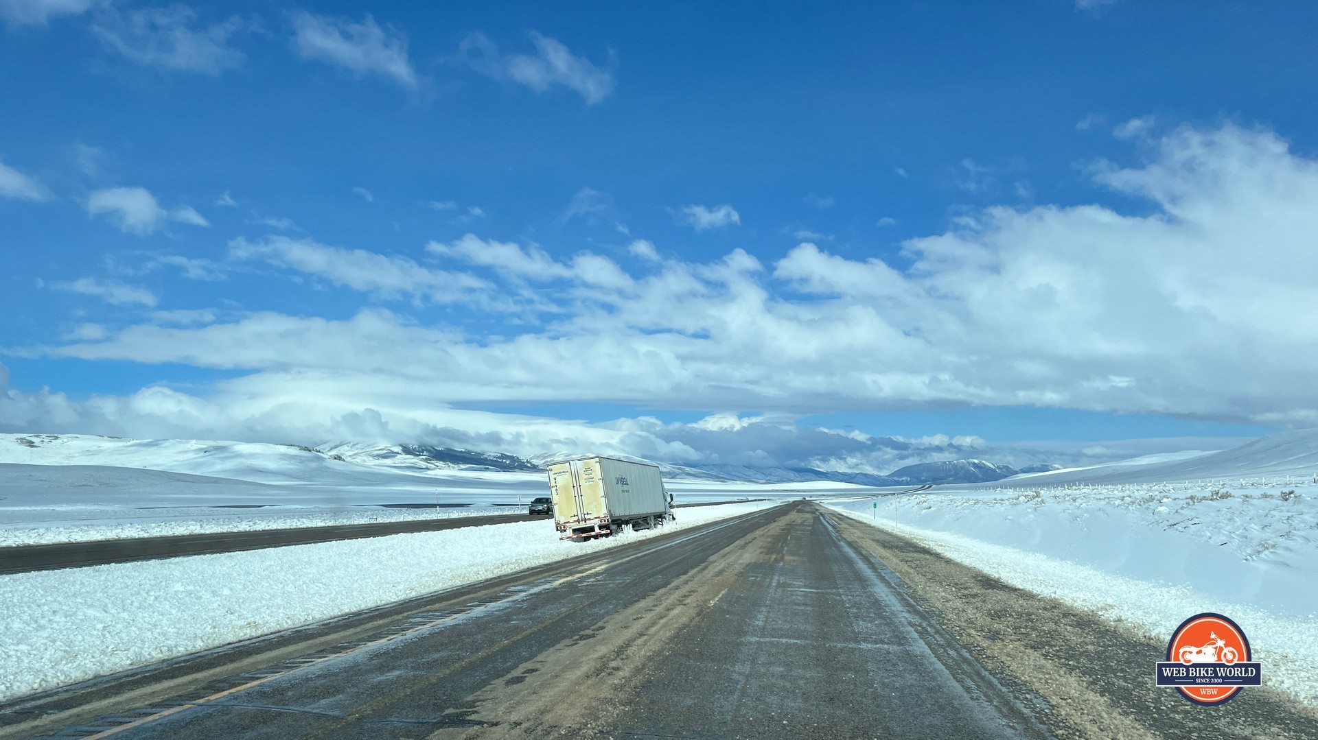 A snowstorm we encountered on the highway in Montana was a surprise in April.