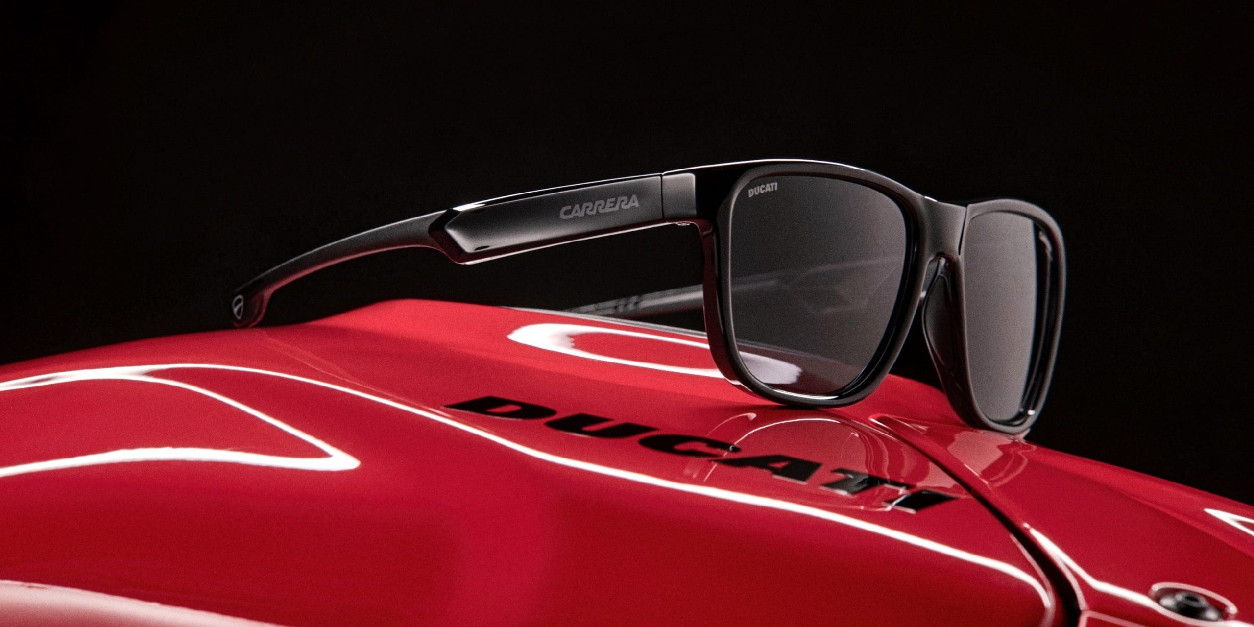 A view of the eyewear collection created in collaboration with Carrera and Ducati.