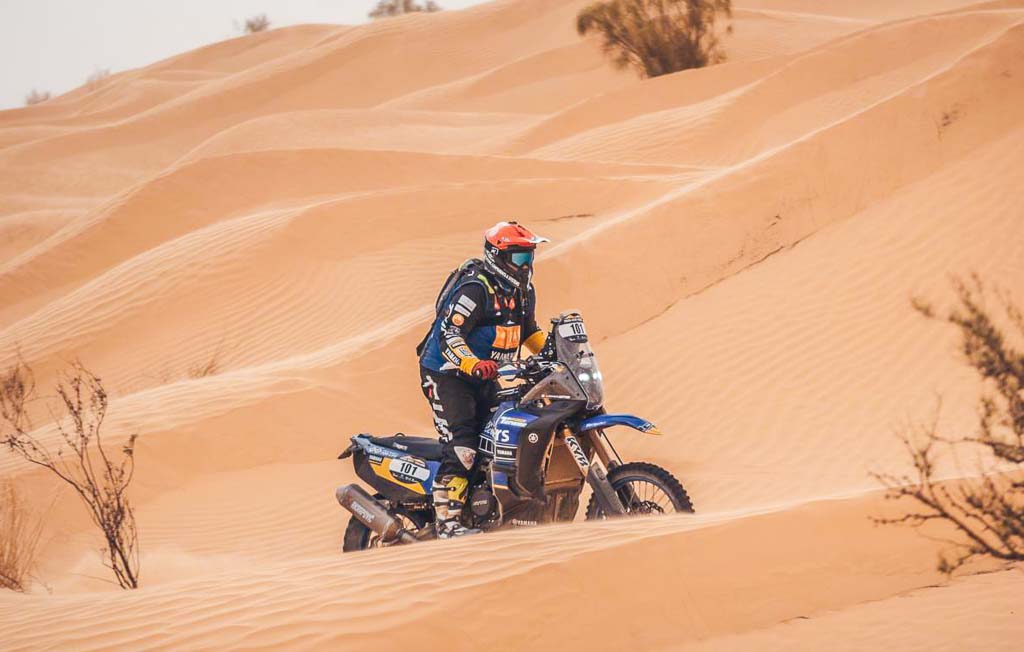 A view of the Yamaha Tenere 700 World Raid that beat the competition at the 2022 Tunisia Rally