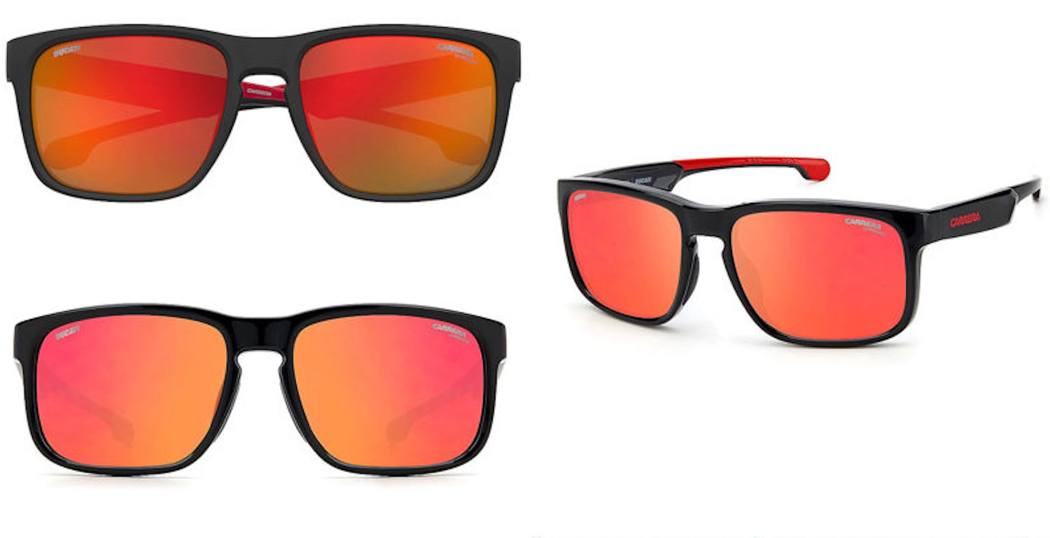A view of the eyewear collection created in collaboration with Carrera and Ducati. Media courtesy of Carrera Worldwide.