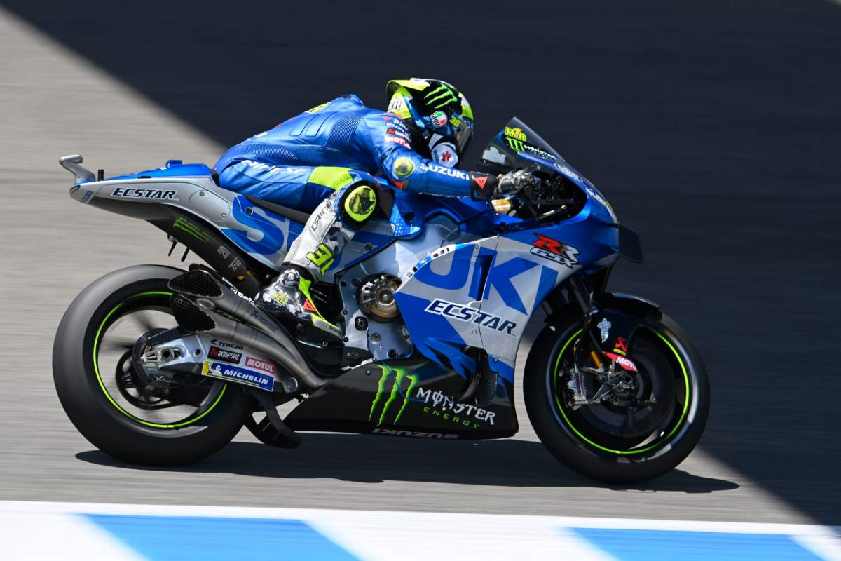 A view of Suzuki supersport machines decked out for the MotoGP track - machines that will soon e defunct with Suzuki's decision to temporarily suspend their acticitive on the circuit in a purported to save funds