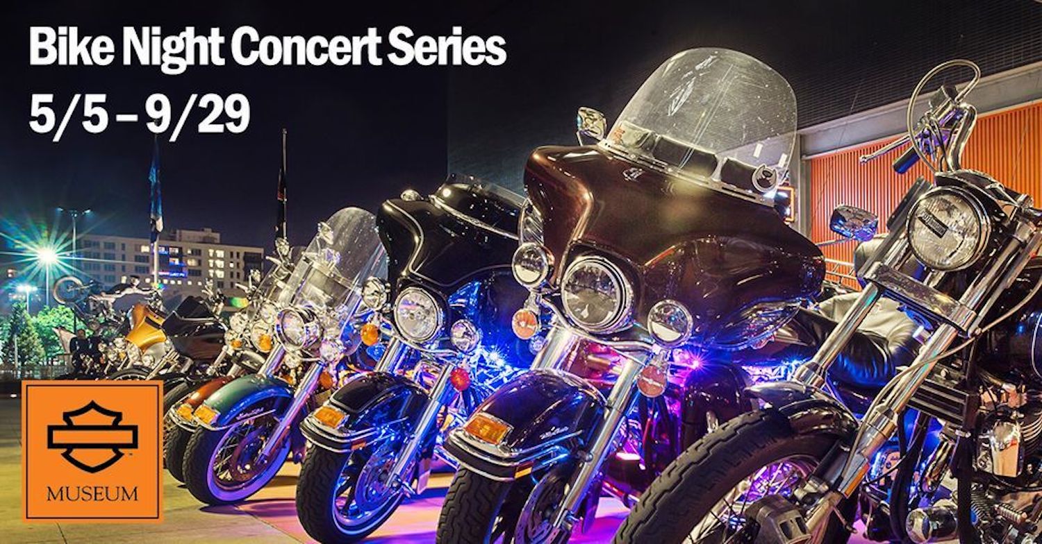 An advert about the Bike concert series offered by Harley's museum